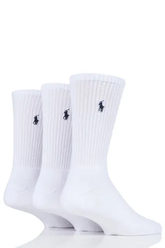 3 Pair White Cotton Crew Sports Socks Men's 6-11 Mens - Ralph Lauren