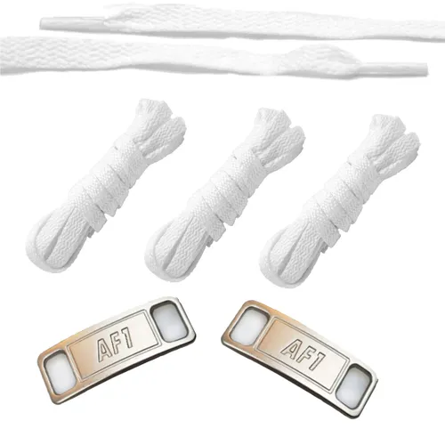 3 Pairs Flat White Shoelaces with AF1 Airforce Lace Tag