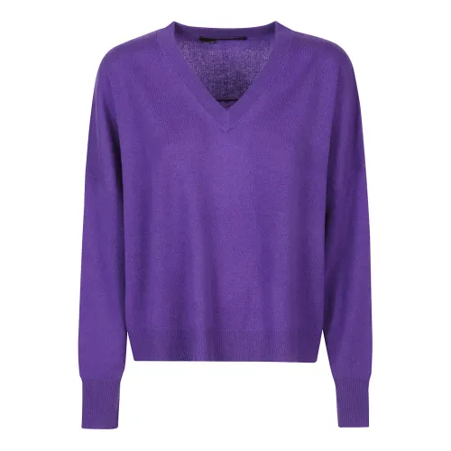 360Cashmere , Amethyst High Low Boxy V Neck Sweater ,Purple female, Sizes: