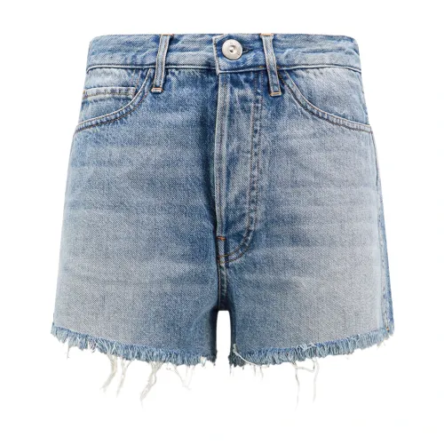 3X1 , Blue High Rise Shorts with Metal Buttons ,Blue female, Sizes: