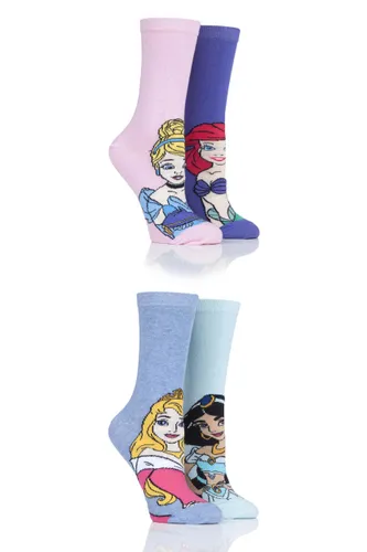 4 Pair Assorted Disney Princesses Sleeping Beauty, Cinderella, Jasmine and Ariel Socks Ladies 4-8 Ladies - Film & TV Characters