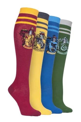 4 Pair Assorted Harry Potter House Badges Cotton Knee High Socks Ladies 4-8 Ladies - Film & TV Characters