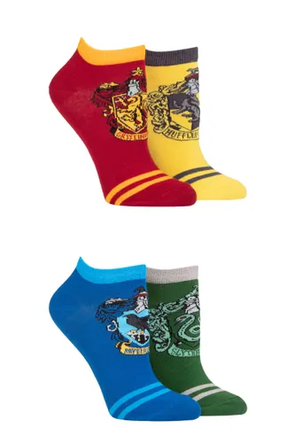 4 Pair Assorted Harry Potter House Badges Cotton Trainer Socks Ladies 4-8 Ladies - Film & TV Characters