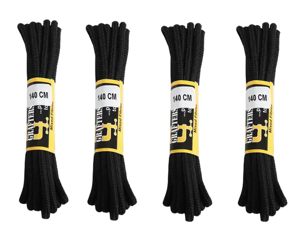 4 PAIRS GRAFTERS 140CM STRONG WORK/HIKING BOOT LACES (Black)