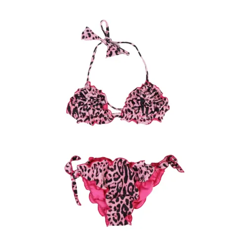 4Giveness , Leopard Print Pink Ruffle Bikini ,Multicolor female, Sizes: