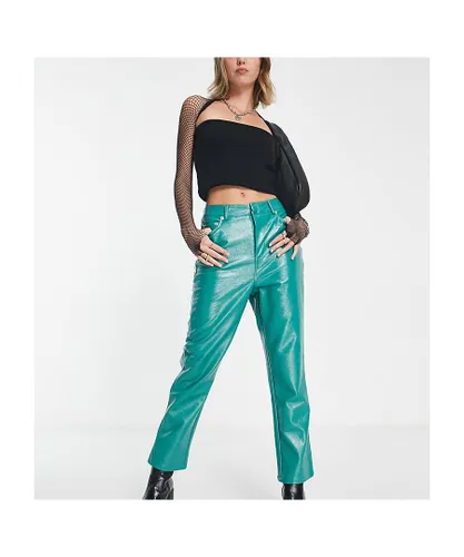 4th & Reckless Petite Womens cropped leather look trousers in turquoise-Green