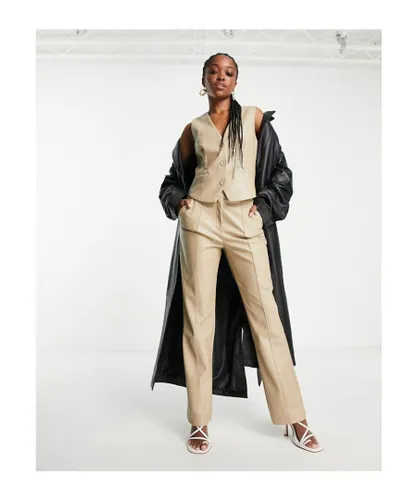 4th & Reckless Womens leather look straight leg trouser co-ord in beige-Neutral