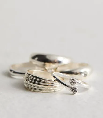 5 Pack Silver Mixed Stacking Rings New Look