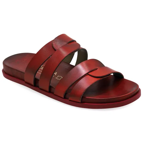 5 Red Emmanuela Comfortable Leather Flat Sandals