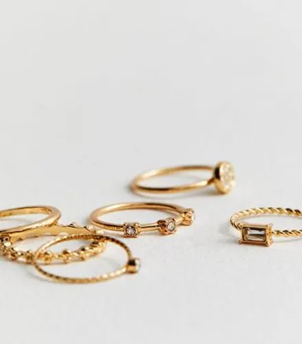 6 Pack Gold Diamanté Stacking Rings New Look