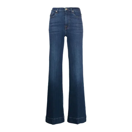 7 For All Mankind , High-waisted flared jeans with dark wash ,Blue female, Sizes: