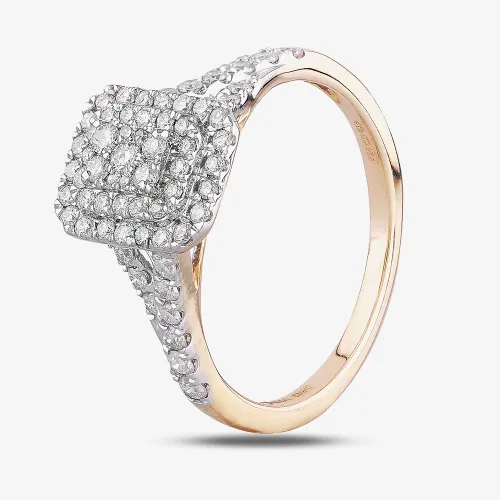 9ct Two Colour Gold 0.50ct Diamond Oblong Cluster Shouldered Ring THR23662-50 N