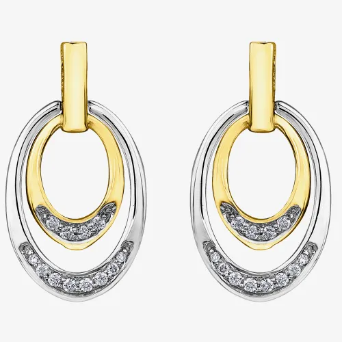 9ct White & Yellow Gold Oval 0.010ct Diamond Hoop Earrings LU27120YW-10