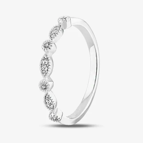9ct White Gold 0.07ct Diamond Fancy Half Eternity Ring THR12012-07 L
