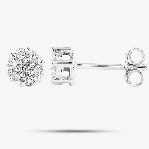 9ct White Gold 0.12ct Diamond Flower Stud Earrings THE17445-12