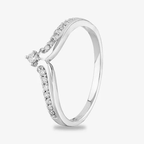 9ct White Gold 0.15ct Diamond Wishbone Ring THR28175-15 L
