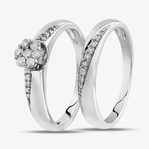 9ct White Gold 0.25ct Diamond Cluster Bridal Set THR15070-25 L