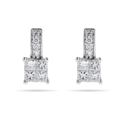 9ct White Gold 0.25ct Invisible Diamond Set Stud Earrings