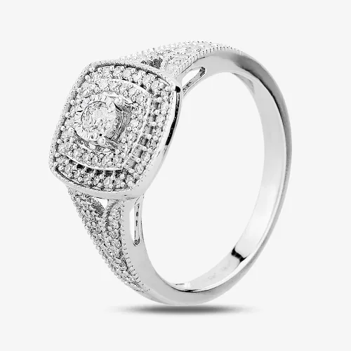 9ct White Gold 0.33ct Diamond Split Shouldered Cushion Cluster Ring THR23794-33 Q