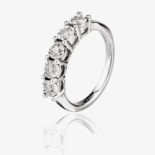 9ct White Gold 0.50ct Diamond Five Stone Ring THR26487-50 L