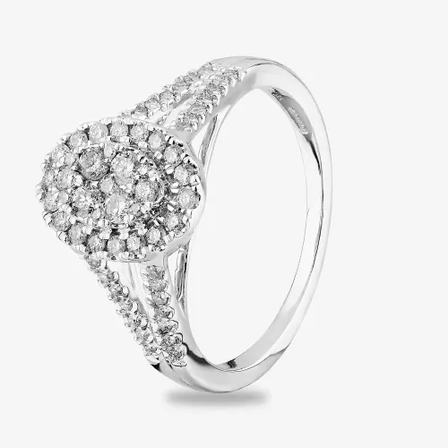 9ct White Gold 0.50ct Diamond Oval Cluster Split Shoulder Ring THR21963-50 M