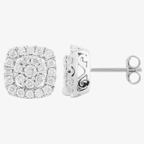 9ct White Gold 1.00ct Diamond Square Cluster Stud Earrings THE25008-100