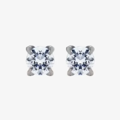 9ct White Gold 3mm Round Cubic Zirconia Stud Earrings 5-58-6329