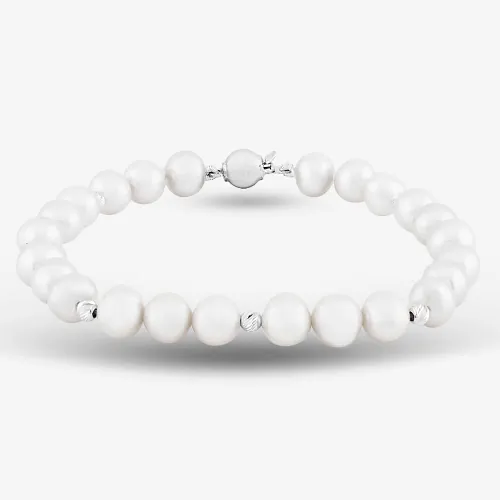 9ct White Gold 7.5 Inch Grey Freshwater Pearl Bead Bracelet BRZ70029FW