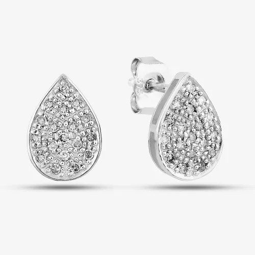 9ct White Gold & Pave Diamond Teardrop Stud Earrings PE03593