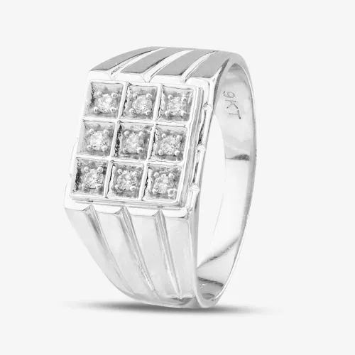 9ct White Gold Cubic Zirconia Square Signet Ring DIV90W V