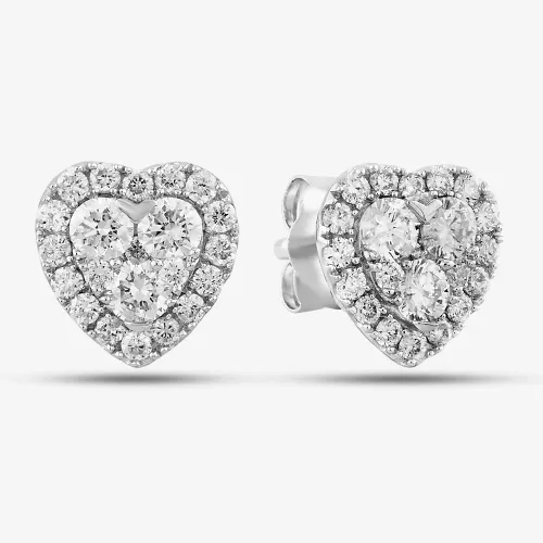 9ct White Gold Diamond Heart Shape Cluster Stud Earrings PE04941