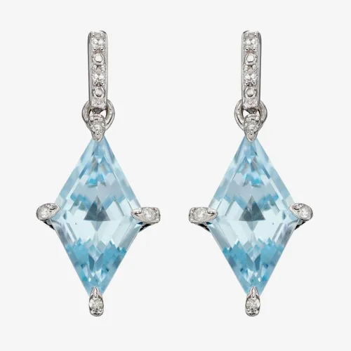 9ct White Gold Kite Shaped Blue Topaz Diamond Earrings GE2344T