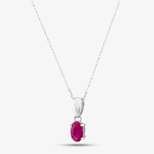 9ct White Gold Oval Ruby Pendant Necklace OJS0006-R