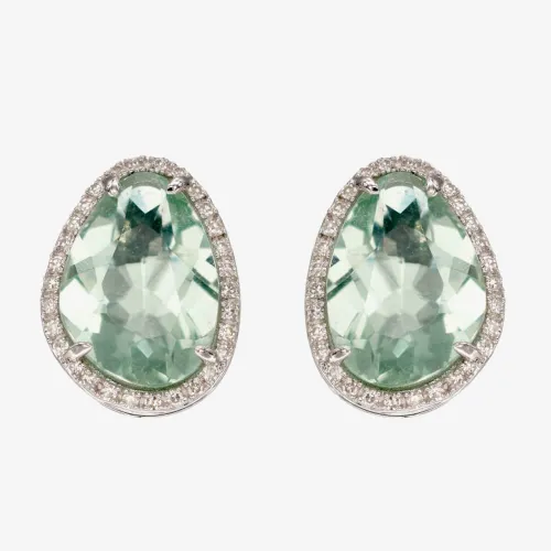 9ct White Gold Pear Cut Green Fluorite & Diamond Stud Earrings GE2341G