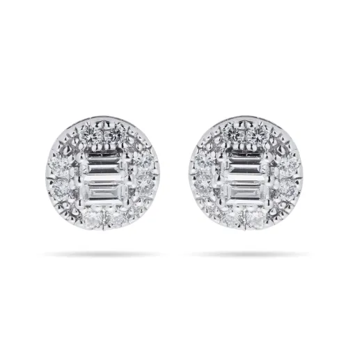 9ct White Gold Round & Baguette 0.25cttw Stud Earrings