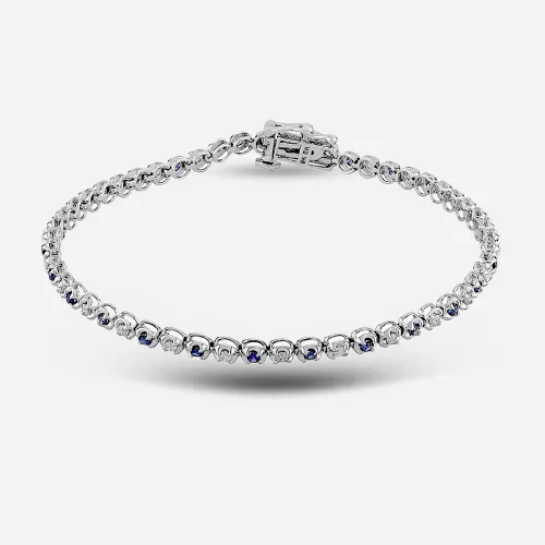 9ct White Gold Sapphire and Diamond Tennis Bracelet THB15917-100SD 9CT