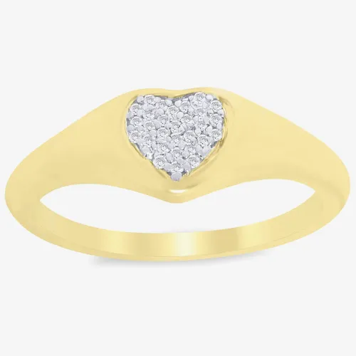 9ct Yellow Gold 0.04ct Diamond Heart Cluster Ring DR1651 J