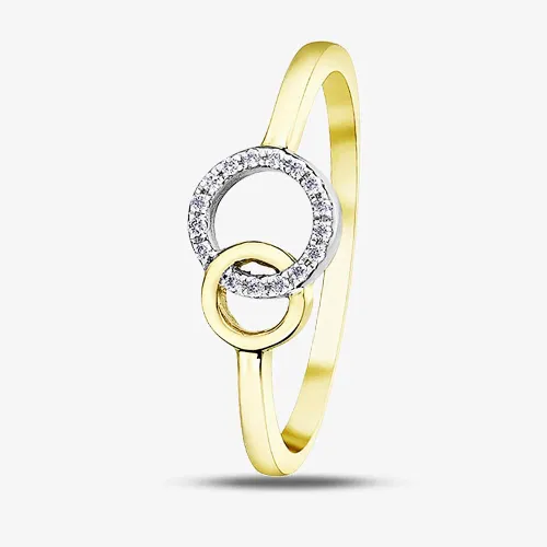 9ct Yellow Gold 0.04ct Diamond Open Circles Ring 52G56/04-10 L