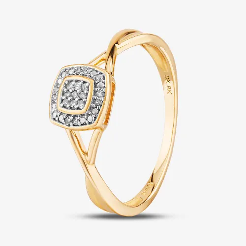 9ct Yellow Gold 0.05ct Diamond Pave Square Cluster Promise Ring THR19766-05 9Ky U