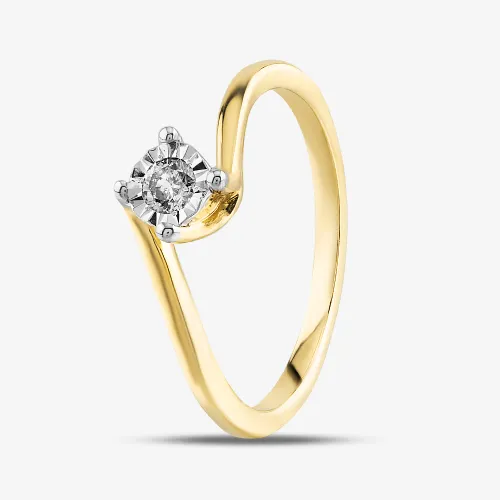 9ct Yellow Gold 0.10ct Diamond Solitaire Twist Ring THR32092-10 Q