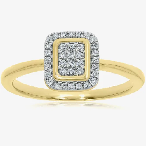 9ct Yellow Gold 0.15ct Diamond Square Cluster Ring DR1694 O
