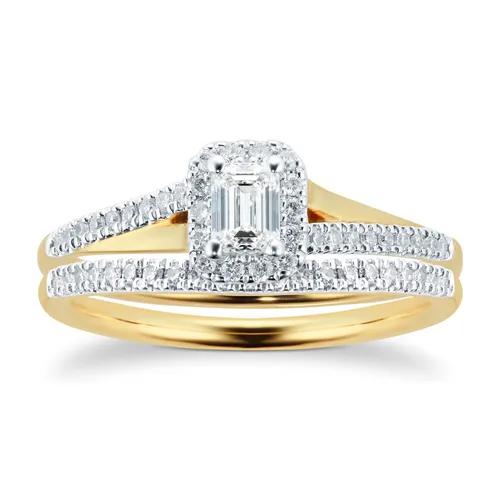 9ct Yellow Gold 0.50ct Diamond Bridal Set - Ring Size P