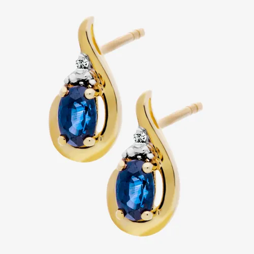 9ct Yellow Gold 0.62ct Oval Sapphire & Diamond Swirl Stud Earrings BSE0007E