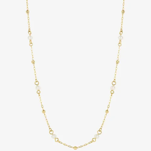 9ct Yellow Gold 18 Inch Freshwater Pearl Station Chain Necklace GN367W