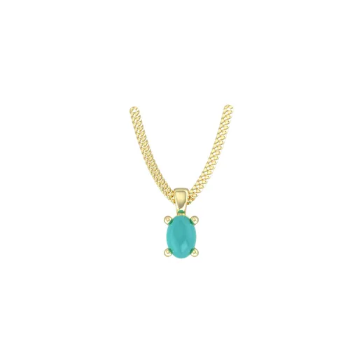 9ct Yellow Gold 4 Claw Oval Cut Turquoise Pendant & Chain