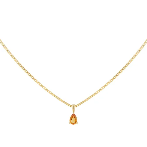 9ct Yellow Gold 4 Claw Pear Cut Citrine Pendant & Chain