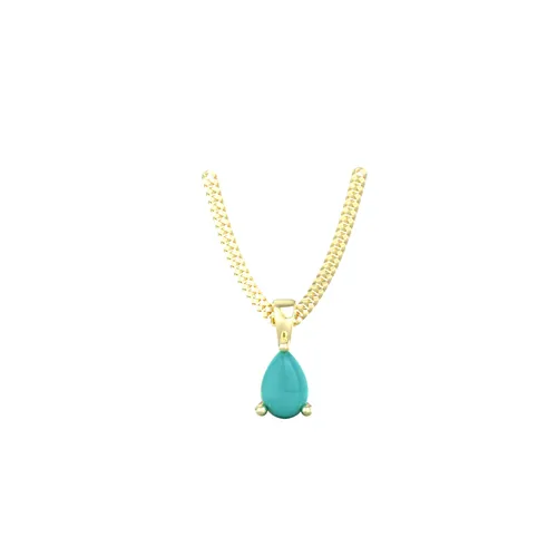 9ct Yellow Gold 4 Claw Pear Cut Turquoise Pendant & Chain