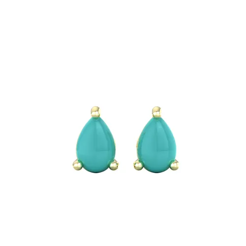 9ct Yellow Gold 4 Claw Pear Cut Turquoise Stud Earrings
