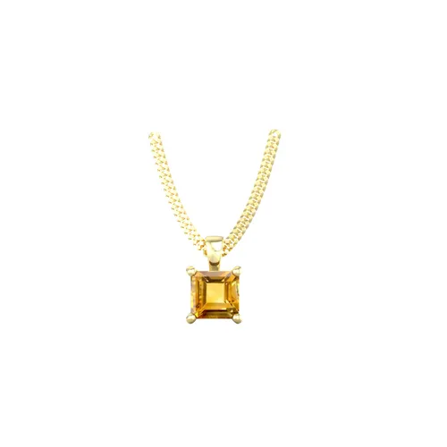 9ct Yellow Gold 4 Claw Square Citrine 5mm x 5mm Pendant & Chain