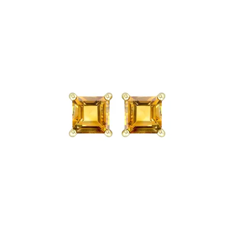 9ct Yellow Gold 4 Claw Square Citrine 5mm x 5mm Stud Earrings